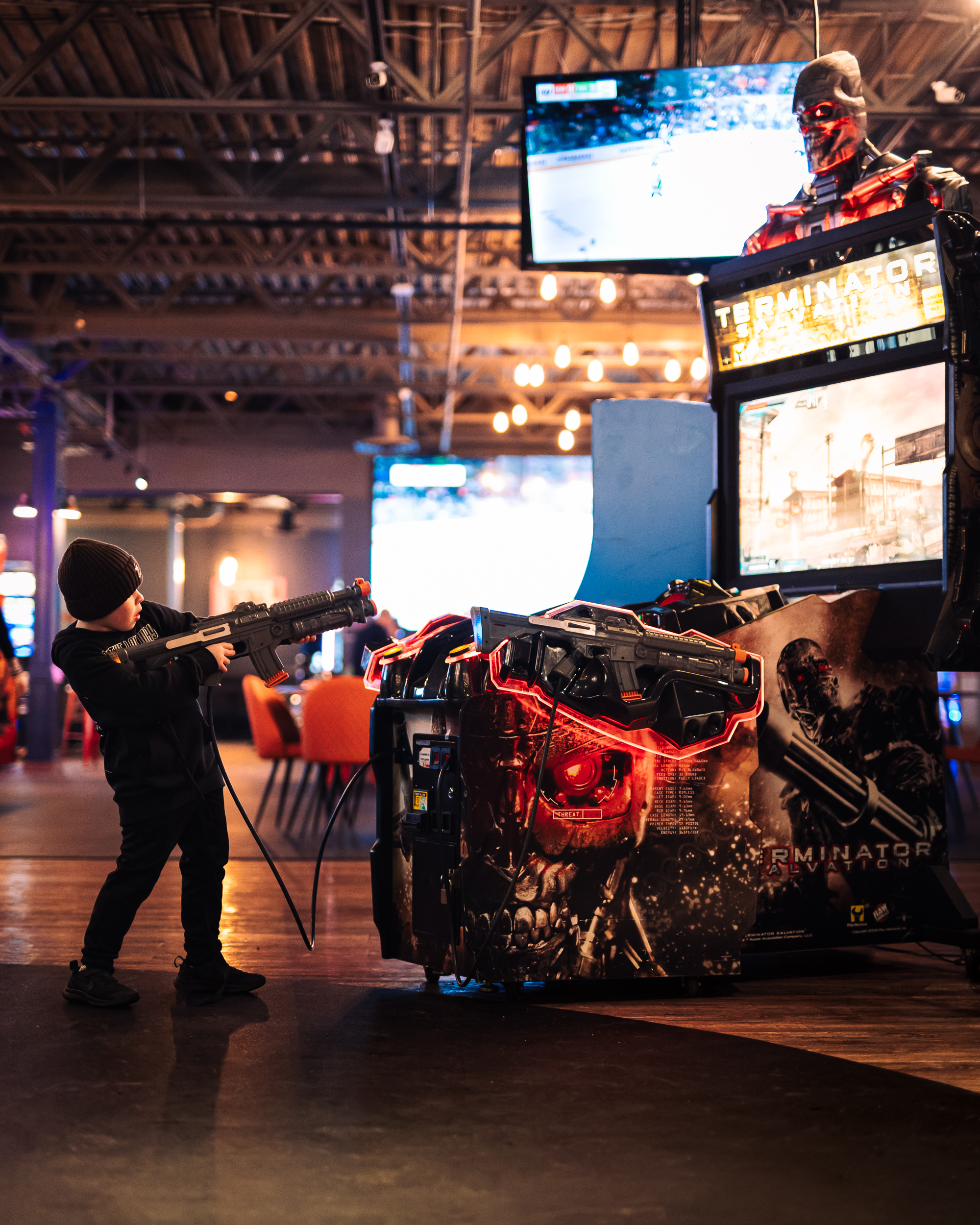 Classic arcade cabinets including The Terminator arcade games